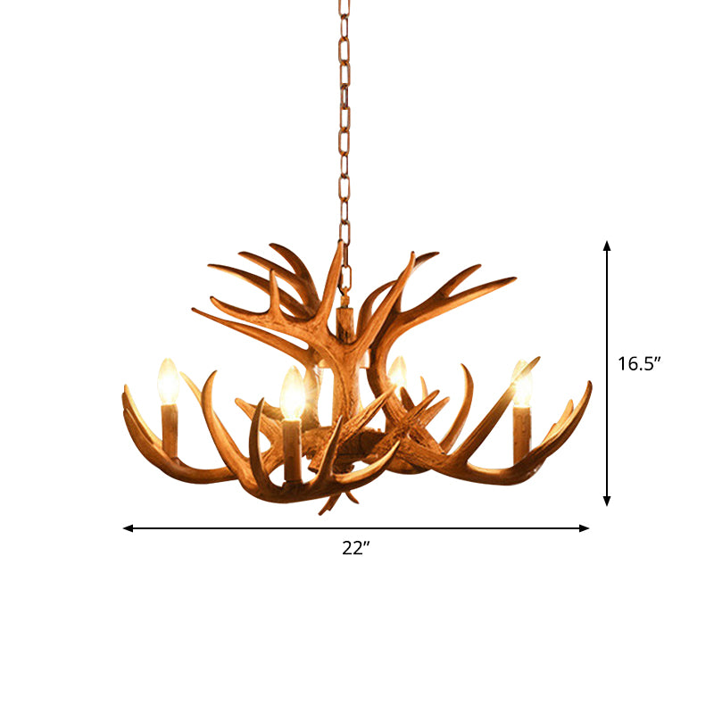 Antler Living Room Hanging Lamp Traditional Resin 4/6 Bulbs Brown Adjustable Chandelier Pendant Light