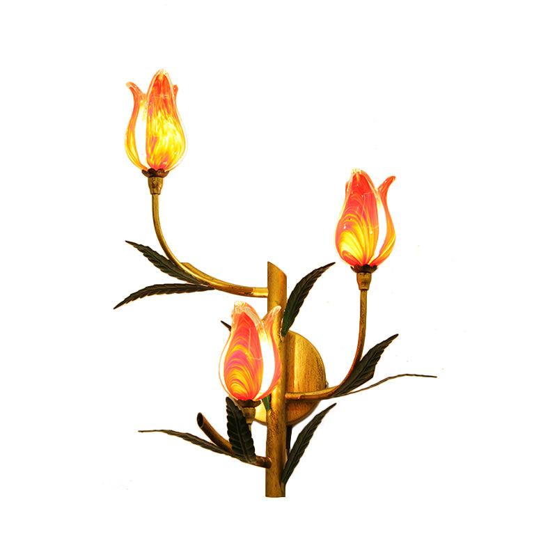 3-Light Wall Lighting Retro Stylish Gradient Pink/Red Glass Tulip Sconce Ideas for Living Room