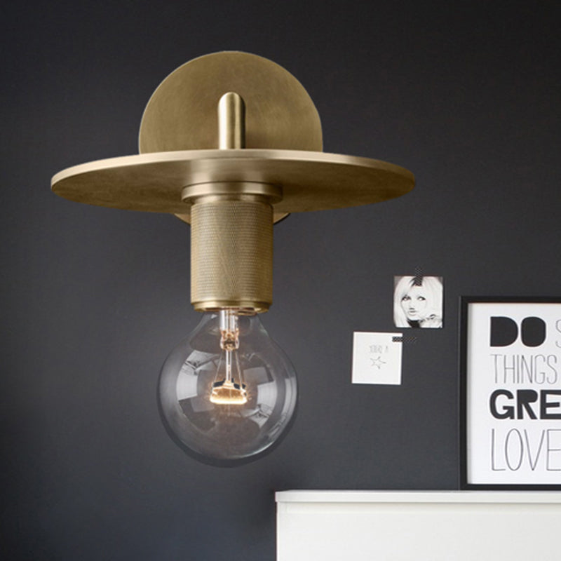 1-Bulb Wall Mount Lamp Simple Exposed Bulb Metal Sconce Ideas in Black/Brass/Chrome with Flat Top