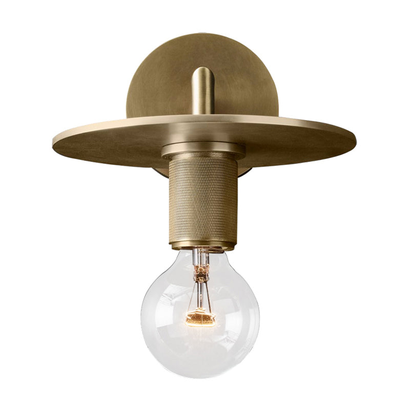 1-Bulb Wall Mount Lamp Simple Exposed Bulb Metal Sconce Ideas in Black/Brass/Chrome with Flat Top