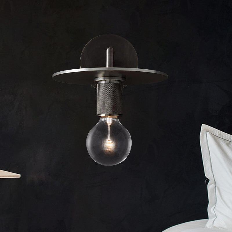 1-Bulb Wall Mount Lamp Simple Exposed Bulb Metal Sconce Ideas in Black/Brass/Chrome with Flat Top