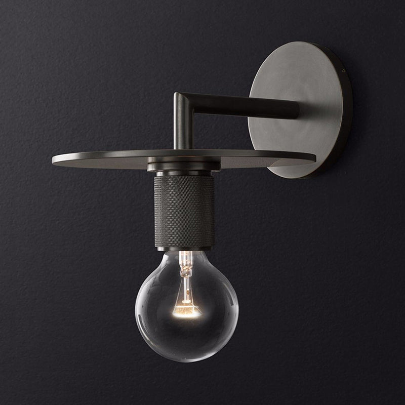 Lampada a monte a parete da 1 bulba Simple Exposed Bulb Metal Sconce Idee in nero/ottone/cromo con top piatto