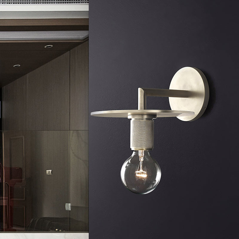 1-Bulb Wall Mount Lamp Simple Exposed Bulb Metal Sconce Ideas in Black/Brass/Chrome with Flat Top