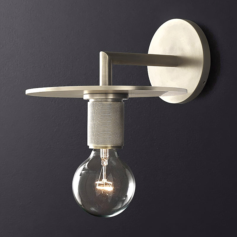 Lampada a monte a parete da 1 bulba Simple Exposed Bulb Metal Sconce Idee in nero/ottone/cromo con top piatto