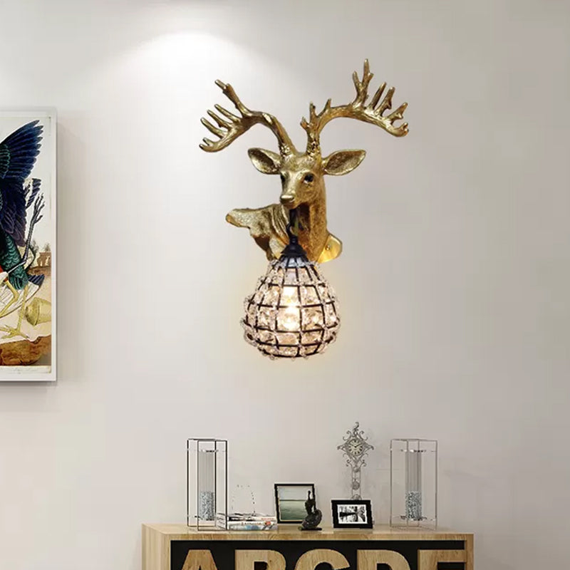 Splicador de pared de alces de resina 1 Light 1 Light Bedroom Lighting Lighting en negro/dorado, izquierda/derecha