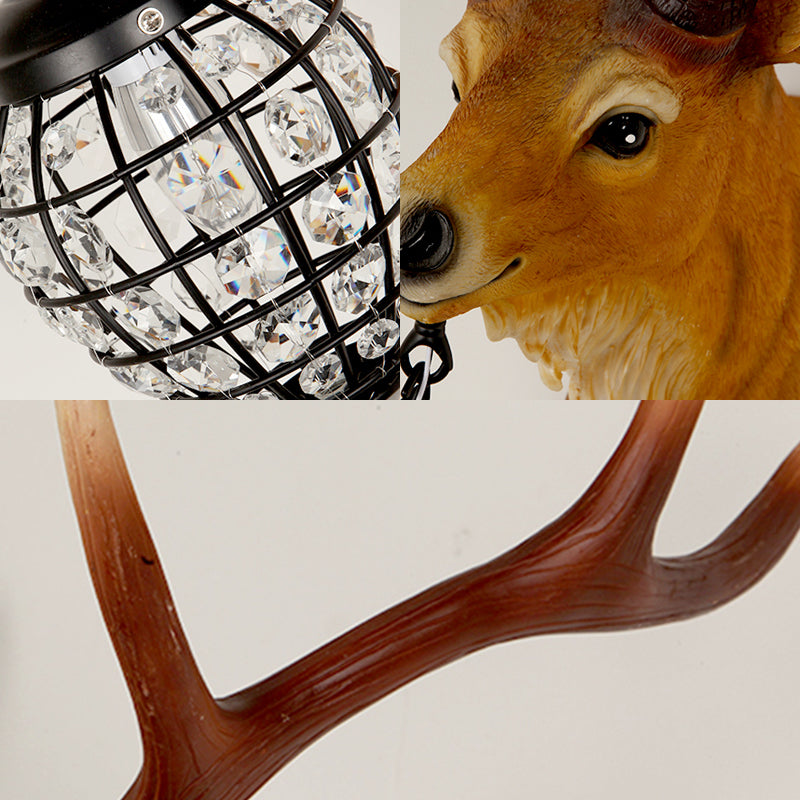 1 Kopfwandleuchten Beleuchtung rustikaler Elchharz -Wandlampe in Braun mit Kristall -Wasserdrop -Schatten, 14,5 "/20" W.