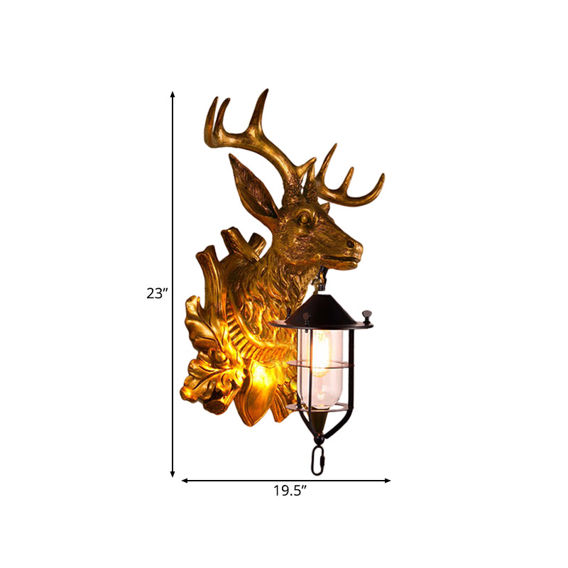 1 luminaire de tête de cerf léger Ferme de lampe murale en résine dorée pour la porte