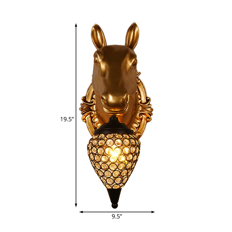1 hoofd gefacetteerde kristallen wandmuur gemonteerd licht rustieke zwarte regendruppelbed sconce lamp met bruine paarden/hertenkop