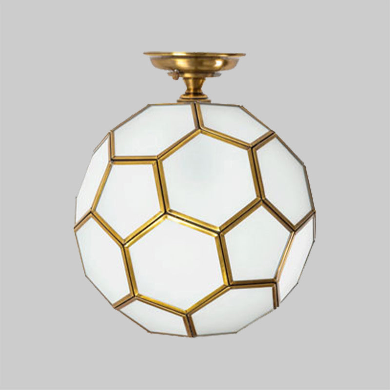 1 Hoofd Flushmount Plafond Lamp Traditionele Gefacetteerde Bol Helder/Crème/Getextureerde Wit Glas Semi-flush Mount Light in Brass, 8 "/12" /16 " Wide