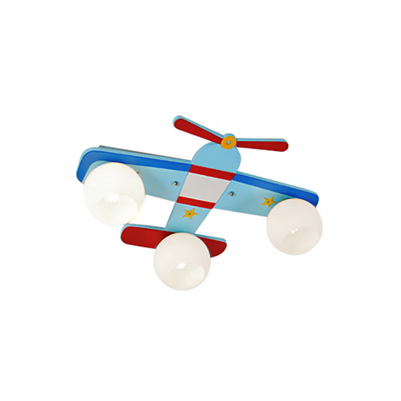Cartoon 3/4 - Light Flushmount Blue Airplane Close to Massimale Lamp con Oval White Glass Shade, Warm / White Light