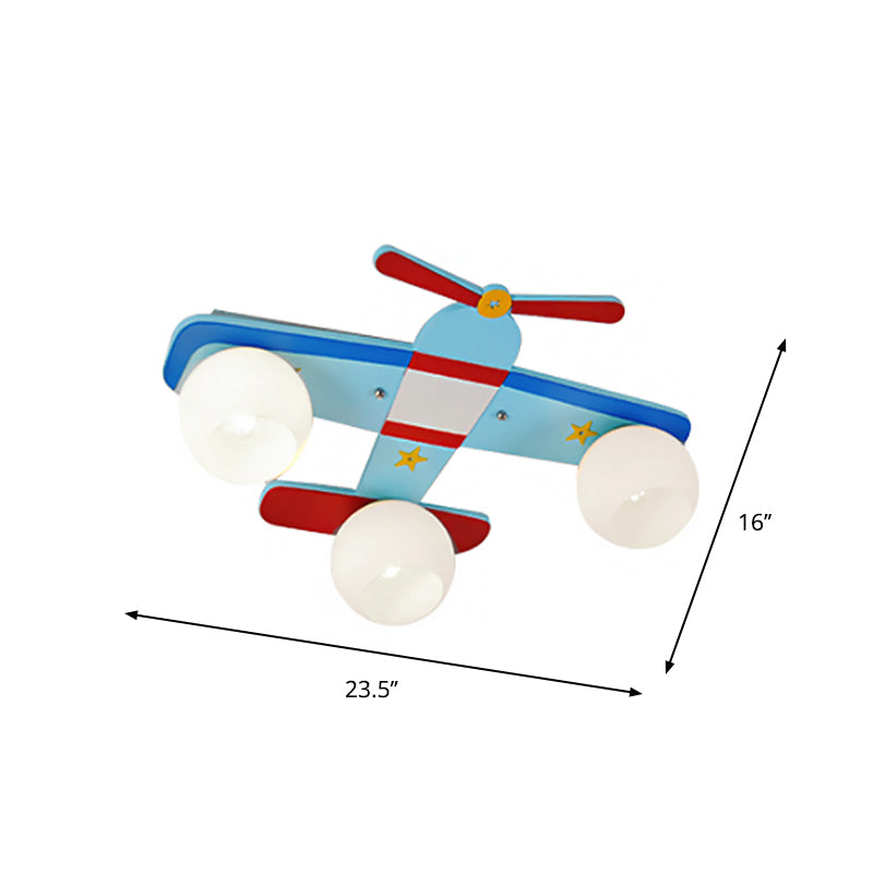 Cartoon 3/4 - Light Flushmount Blue Airplane Close to Massimale Lamp con Oval White Glass Shade, Warm / White Light