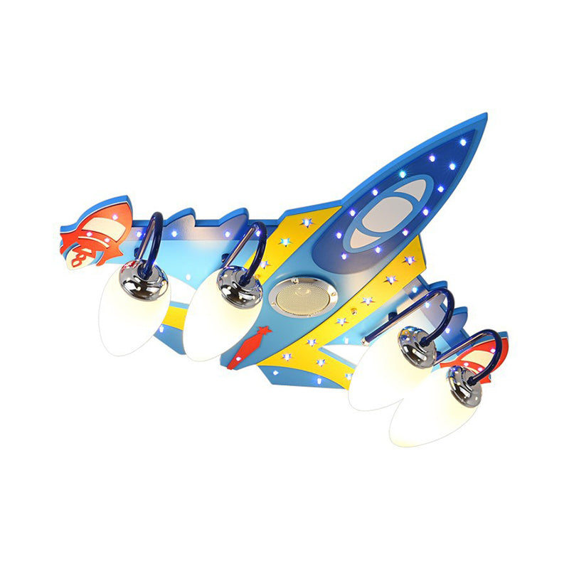 Plafonnier en forme d'avion de dessin animé, verre dépoli, 4 lumières, plafonnier pour chambre d'enfant, bleu