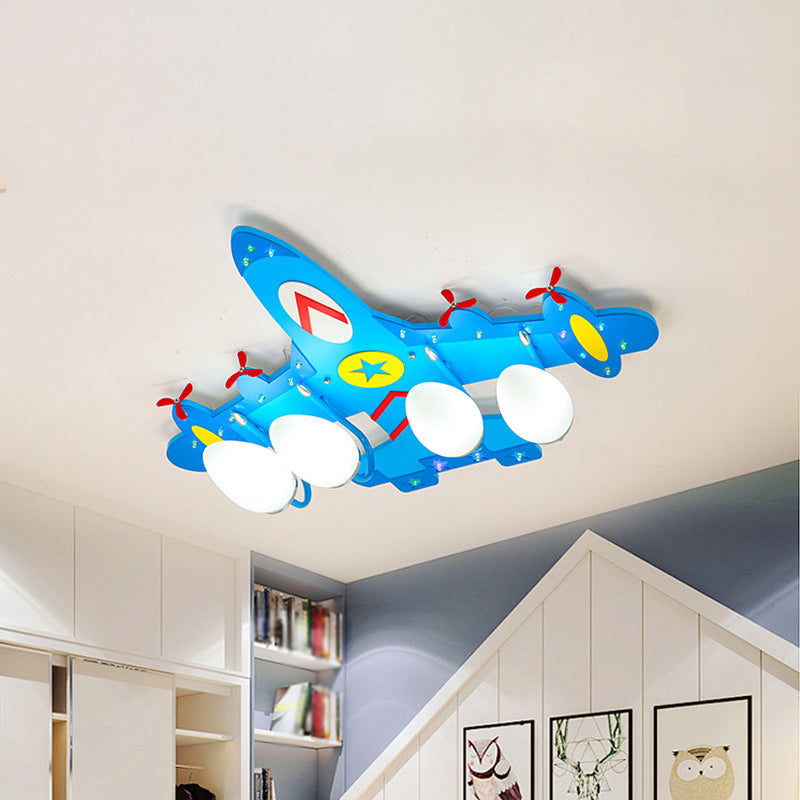 Plane Ceiling Mounted Lamp Kids Style Wooden 4 Lights Boys Bedroom Flush Mount in Warm/White Light/Second Gear