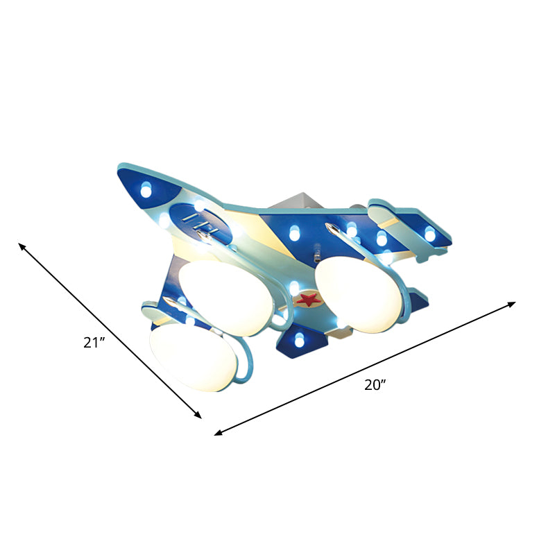 Bomber Piano Bambino Camera Soffitto Lampada Opaline Vetro 3 Teste Cartoon Flush Montaggio Illuminazione Fissaggio in Blu