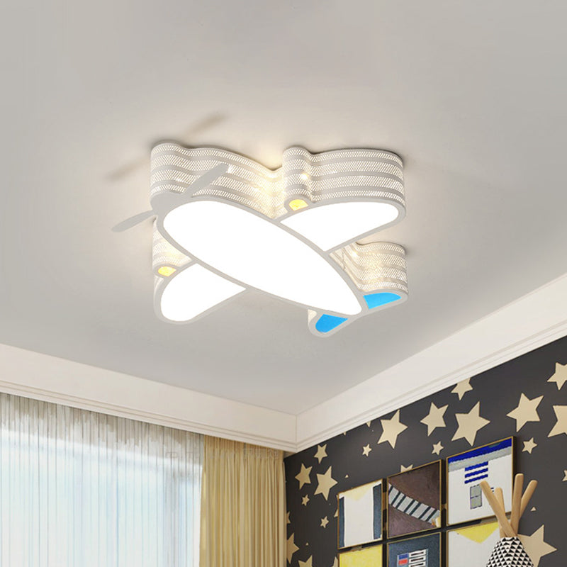 Airplane Baby Room LED Ceiling Fixture Acrylic Cartoon Flush Mounted Lamp in Warm/White/3 Color Light