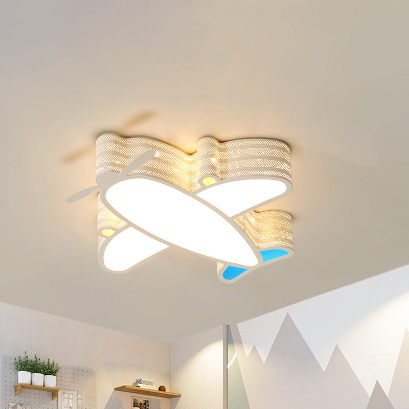 Airplane Baby Room LED Ceiling Fixture Acrylic Cartoon Flush Mounted Lamp in Warm/White/3 Color Light