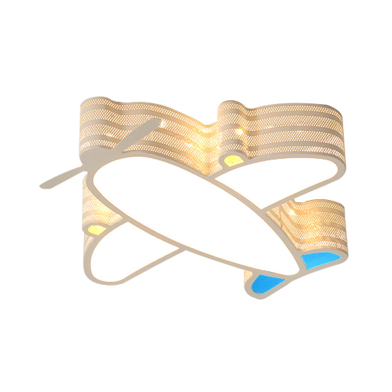 Airplane Baby Room LED Ceiling Fixture Acrylic Cartoon Flush Mounted Lamp in Warm/White/3 Color Light