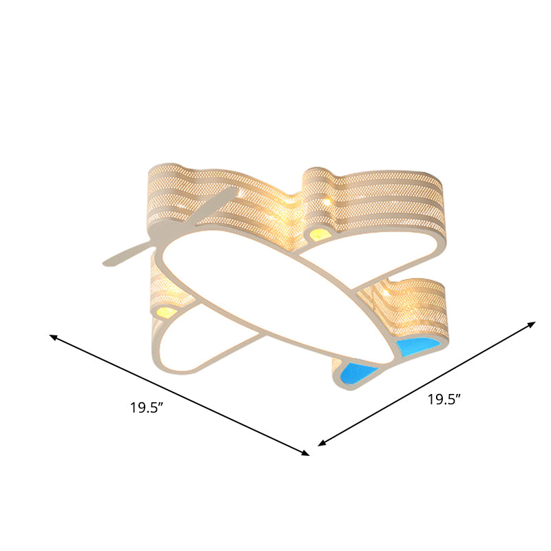 Airplane Baby Room LED Ceiling Fixture Acrylic Cartoon Flush Mounted Lamp in Warm/White/3 Color Light