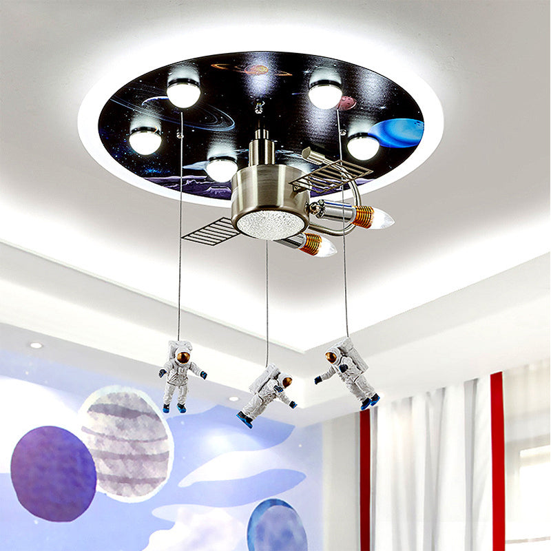 Kids 9 - Bulb Massimale Flush Montaggio Black Space Satellite Flushmount Lighting con Acrilico Shade