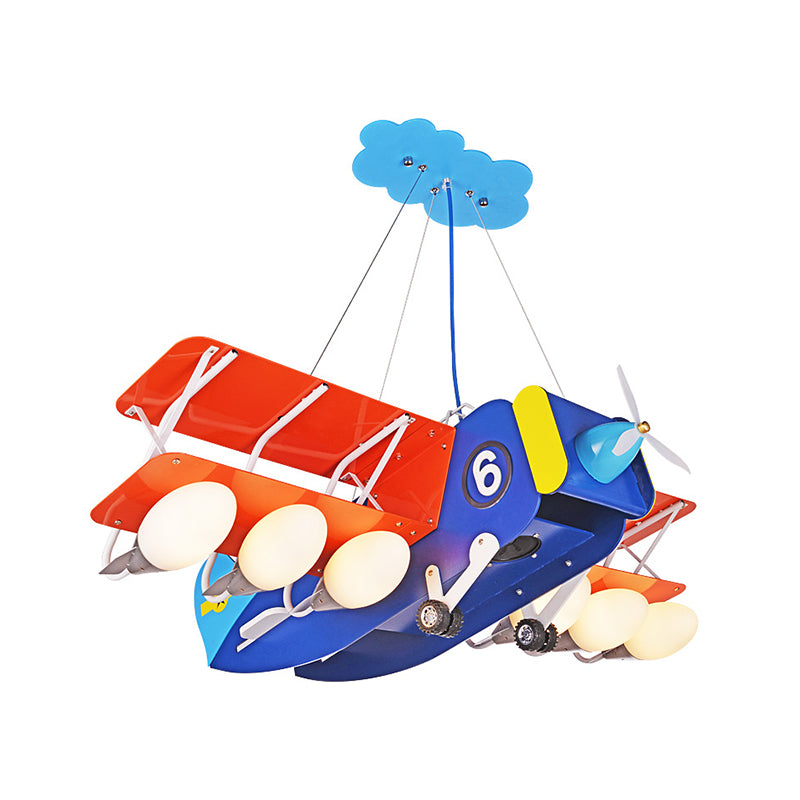 Dessin animé wright flyer lustre métallique 6 bulbes pour enfants de chambre à coucher plafond lumière en bleu-rouge