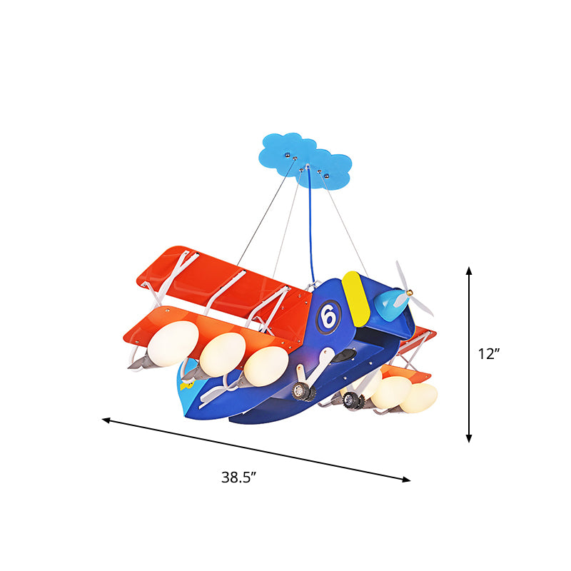 Cartoon Wright Flyer Chandelier Metallic 6 lampadine per bambini Affermarsi della camera da letto Light in blu-rosso