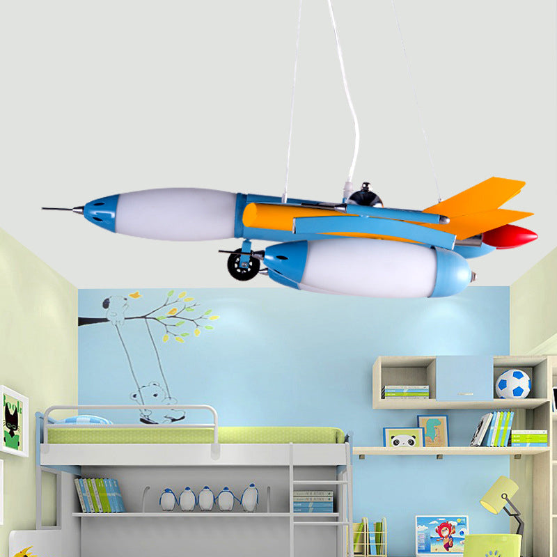 Opal Glass Airplane Chandelier Pendant Cartoon Red/Blue LED Suspension Light for Child Bedroom