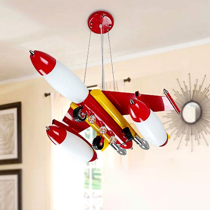 Opal Glass Airplane Chandelier Pendant Cartoon Red/Blue LED Suspension Light for Child Bedroom