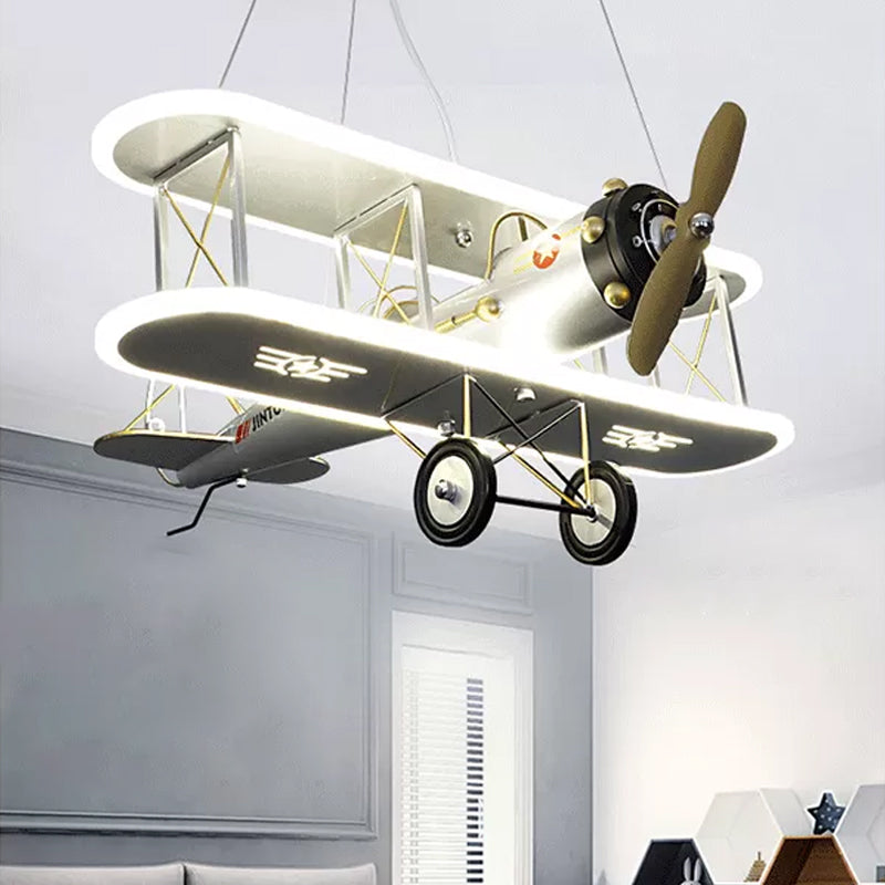 Biplane Acrylic Chandelier Lamp Kids LED White Ceiling Pendant Light for Boys Bedroom