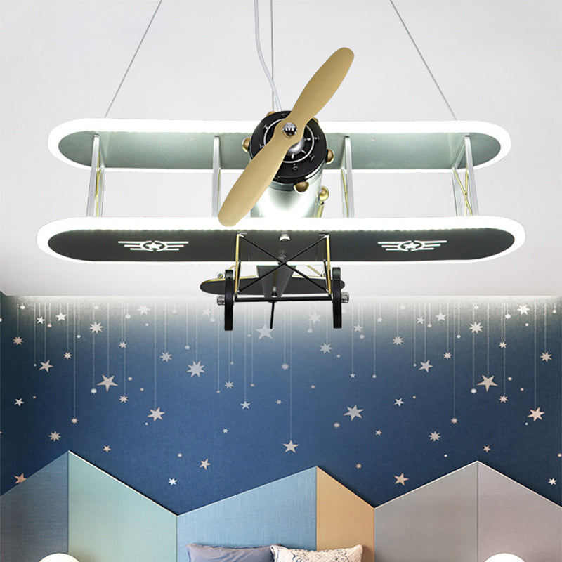 Biplane Acrylic Chandelier Lamp Kids LED White Ceiling Pendant Light for Boys Bedroom