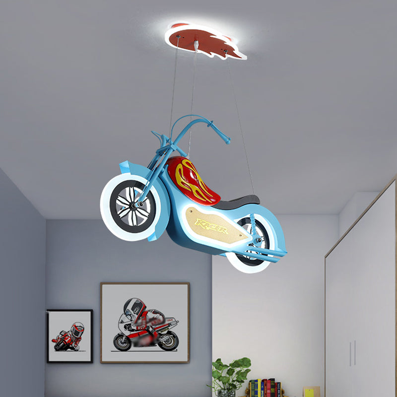 Motorbike LED Chandelier Pendant Cartoon Acrylic Blue Suspended Lighting Fixture for Bedroom