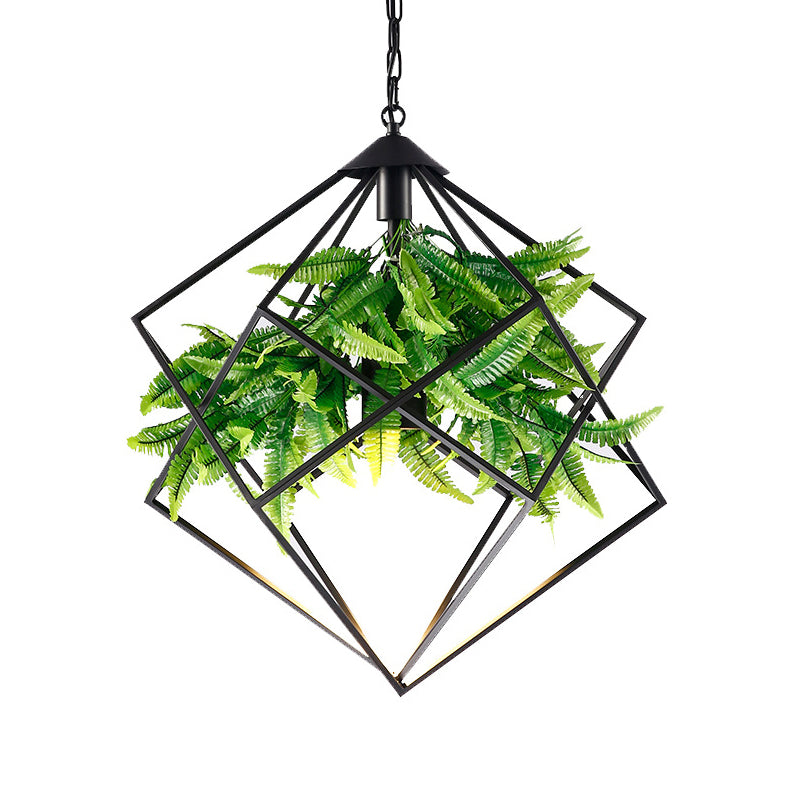 Diamond Cage Iron Drop Pendant Farmhouse 1 Head Tearoom Plant Hanging Light in Black, 16.5"/19"/21.5" W