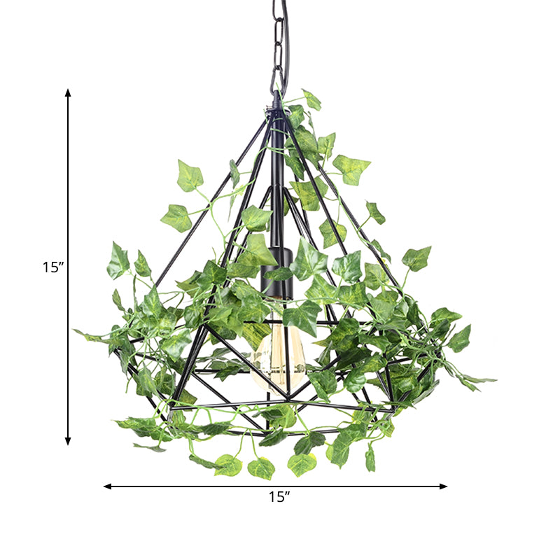 4w/6w LED Pendant Lighting Industrial Restaurant Plant Drop Lamp with Diamond Iron Cage in Black, 15"/18"/19.5" W