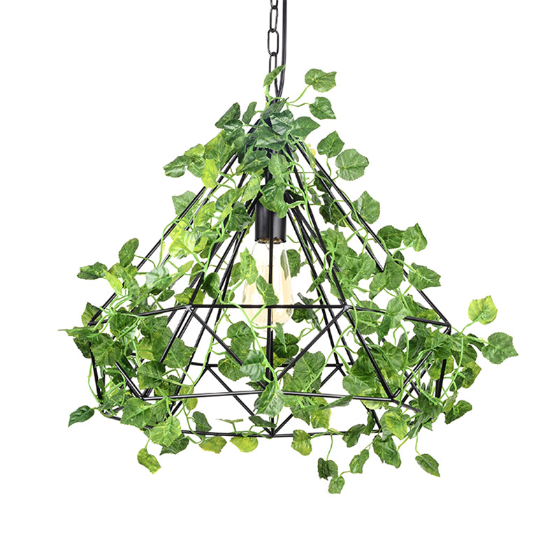 4w/6w LED Pendant Lighting Industrial Restaurant Plant Drop Lamp with Diamond Iron Cage in Black, 15"/18"/19.5" W