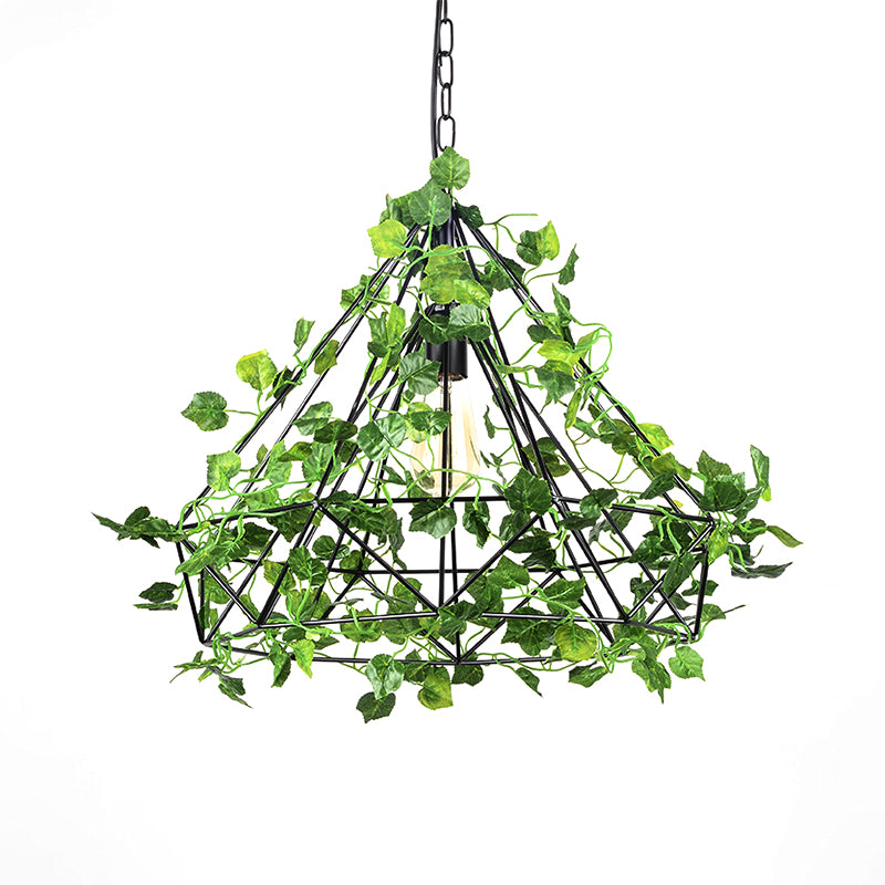 4w/6w LED Pendant Lighting Industrial Restaurant Plant Drop Lamp with Diamond Iron Cage in Black, 15"/18"/19.5" W