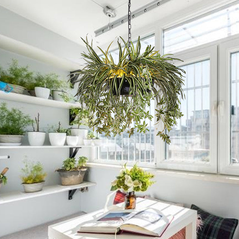 Resin Bowl Plant Pendant Light Kit Farmhouse Balcony LED Ceiling Suspension Lamp in Black/White