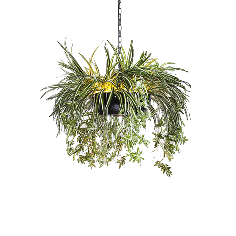 Resin Bowl Plant Pendant Light Kit Farmhouse Balcony LED Ceiling Suspension Lamp in Black/White