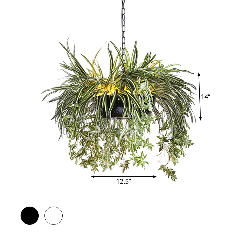 Resin Bowl Plant Pendant Light Kit Farmhouse Balcony LED Ceiling Suspension Lamp in Black/White