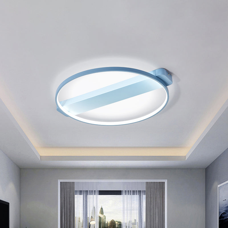 18 "/22" W Kinderkamer LED Flush Mount Macaron geel/roze/grijs dicht bij plafondlamp armatuur met ronde metalen frame