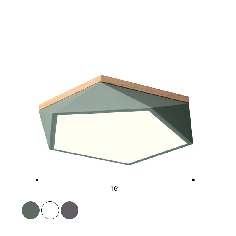 Plafonnier à facettes Macaron métallique 16"/19,5" W LED pour chambre à coucher en blanc/gris/vert avec auvent en bois