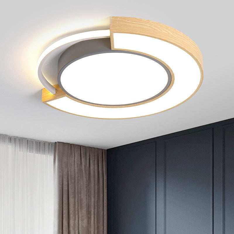 Metal Circular LED Ceiling Lighting Macaron Grey/Green LED Flush Mount Lamp in Warm/White Light, 16.5"/20.5" Width
