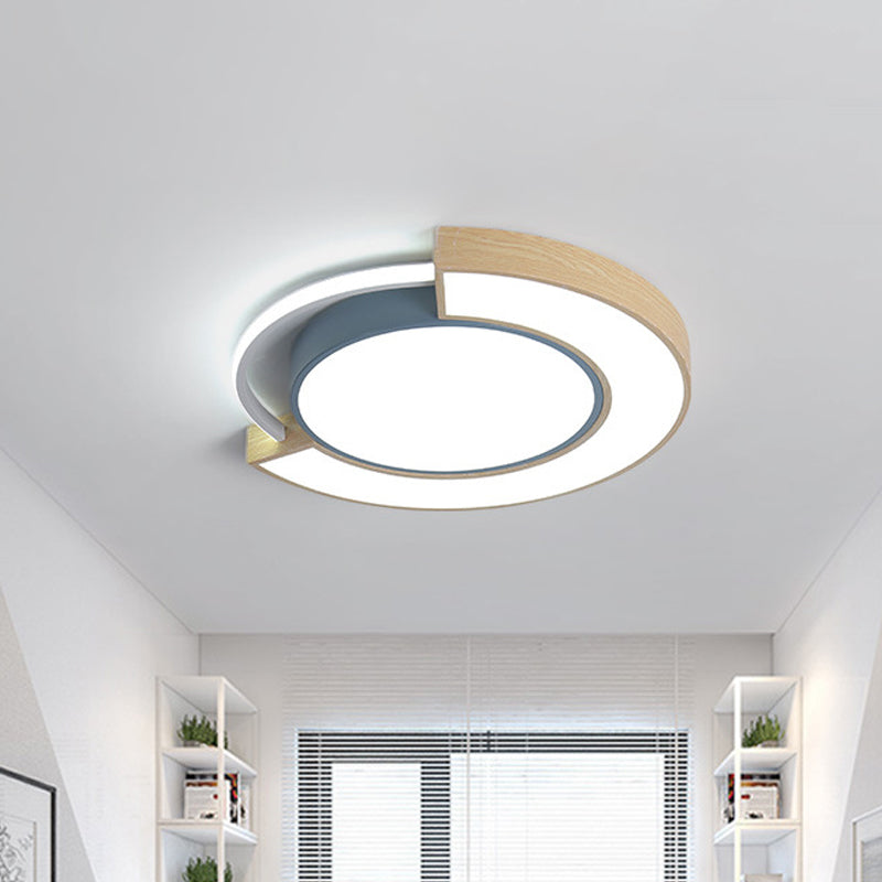 Metal Circular LED Ceiling Lighting Macaron Grey/Green LED Flush Mount Lamp in Warm/White Light, 16.5"/20.5" Width