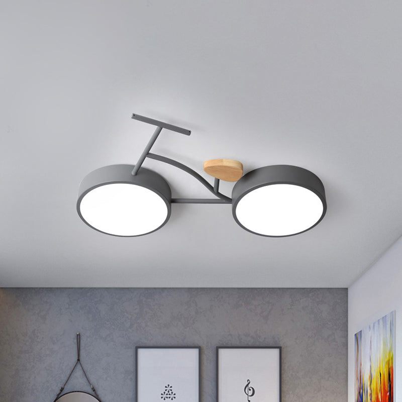 Bicycle Acrylic Ceiling Lamp Cartoon Grey/White/Green LED Semi Flush Mount Lighting in Warm/White Light for Kids Bedroom