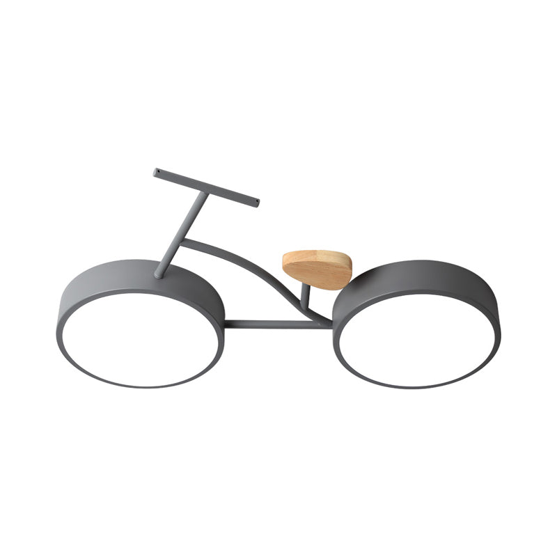 Bicycle Acrylic Ceiling Lamp Cartoon Grey/White/Green LED Semi Flush Mount Lighting in Warm/White Light for Kids Bedroom
