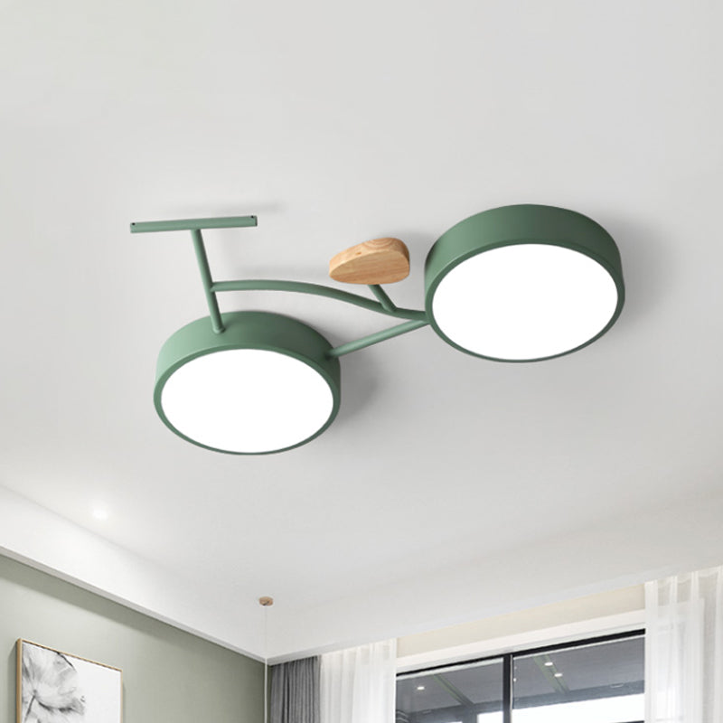 Bicycle Acrylic Ceiling Lamp Cartoon Grey/White/Green LED Semi Flush Mount Lighting in Warm/White Light for Kids Bedroom