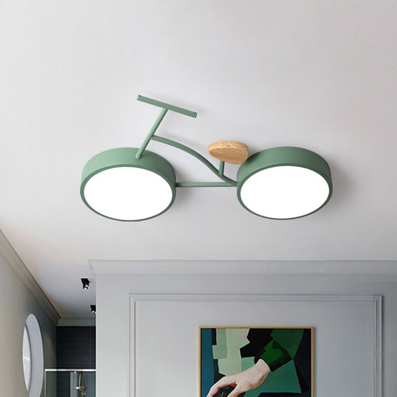 Bicycle Acrylic Ceiling Lamp Cartoon Grey/White/Green LED Semi Flush Mount Lighting in Warm/White Light for Kids Bedroom