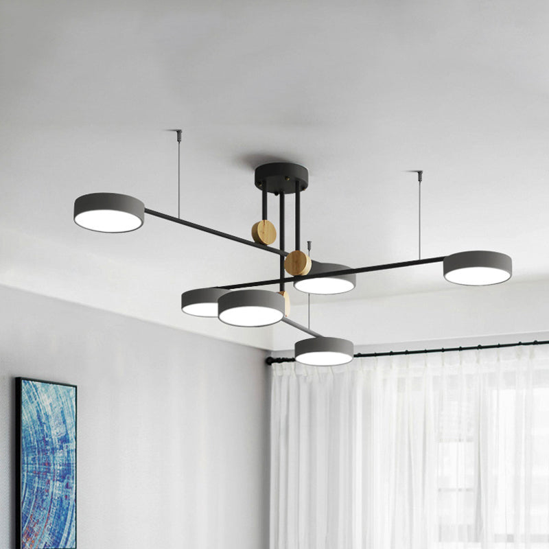 Tak kroonluchter verlichtingsbeveiliging Noordse metalen 6 koppen grijs/groen hanglamp met houten decor, warm/wit licht