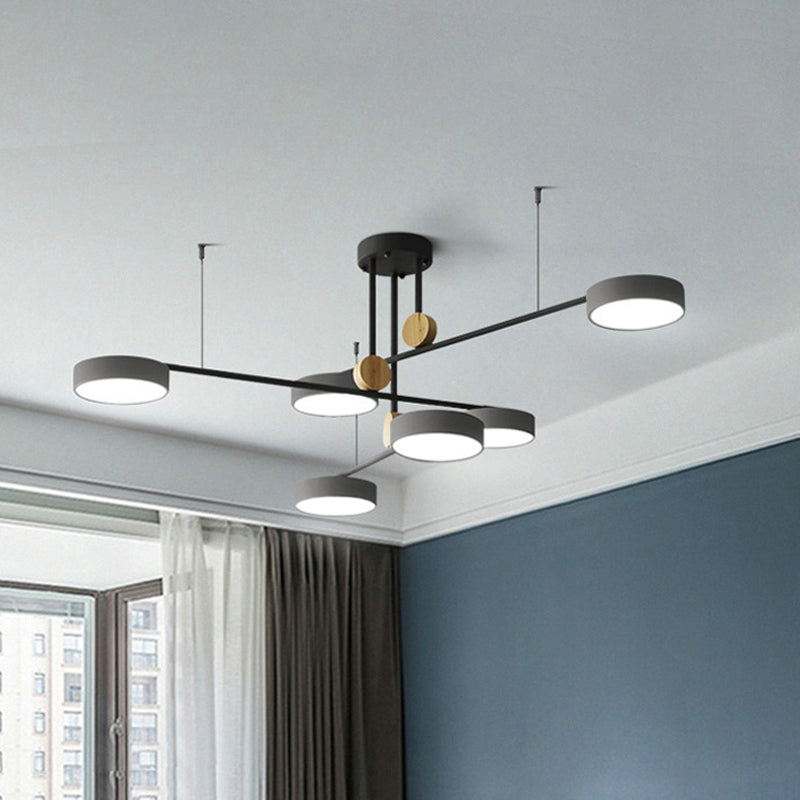 Tak kroonluchter verlichtingsbeveiliging Noordse metalen 6 koppen grijs/groen hanglamp met houten decor, warm/wit licht