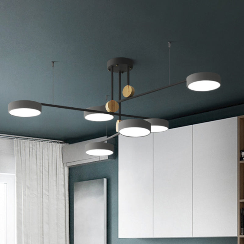 Tak kroonluchter verlichtingsbeveiliging Noordse metalen 6 koppen grijs/groen hanglamp met houten decor, warm/wit licht