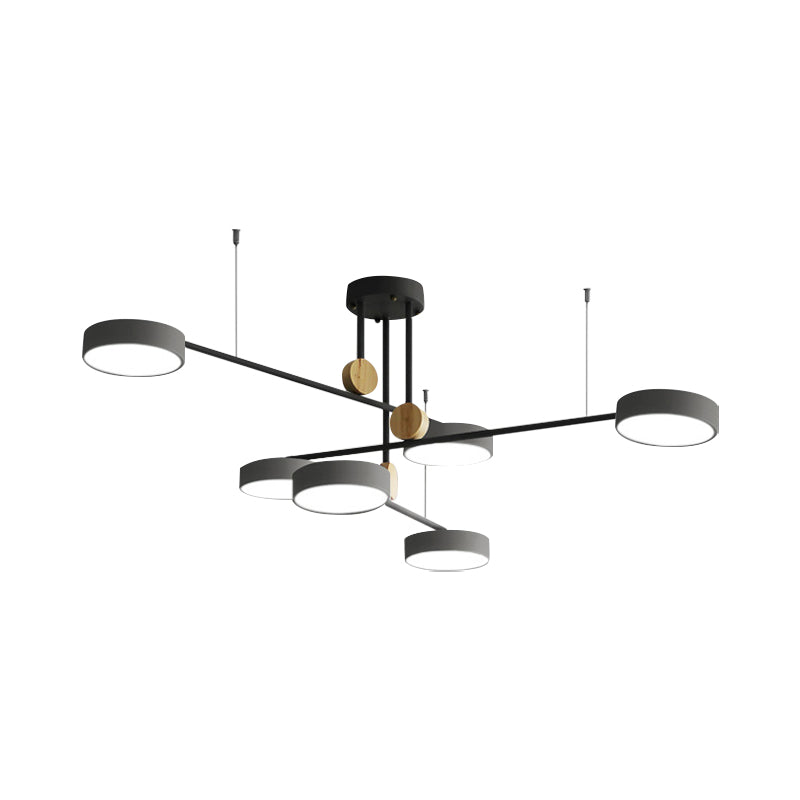 Tak kroonluchter verlichtingsbeveiliging Noordse metalen 6 koppen grijs/groen hanglamp met houten decor, warm/wit licht