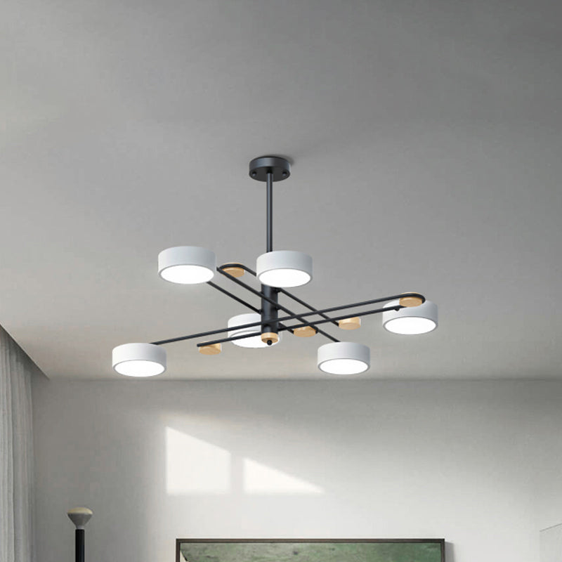 6 Lights Nordic Chandelier Gold/Grey/White-Wood Sputnik Ceiling Hanging Lamp with Acrylic Shade for Living Room
